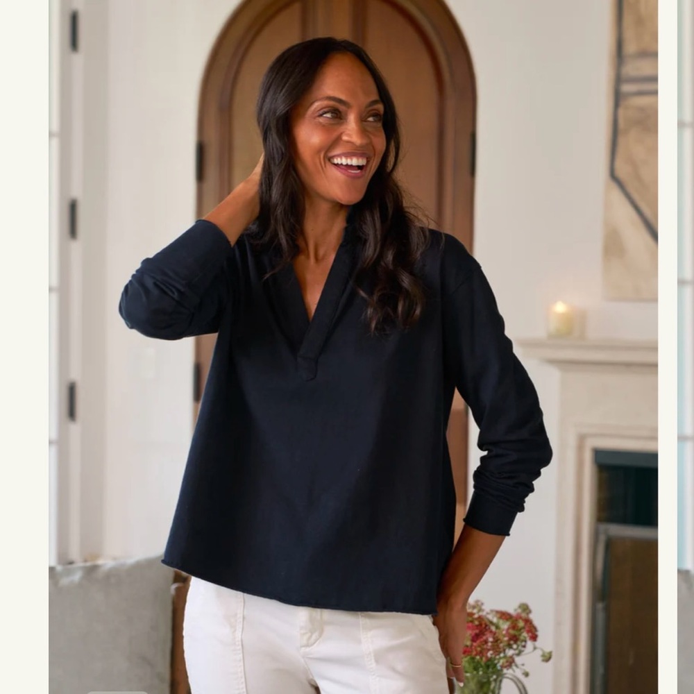 Frank & Eileen Womens large Patrick Popover Henley Heritage Jersey Shirt Navy - Picture 2 of 10